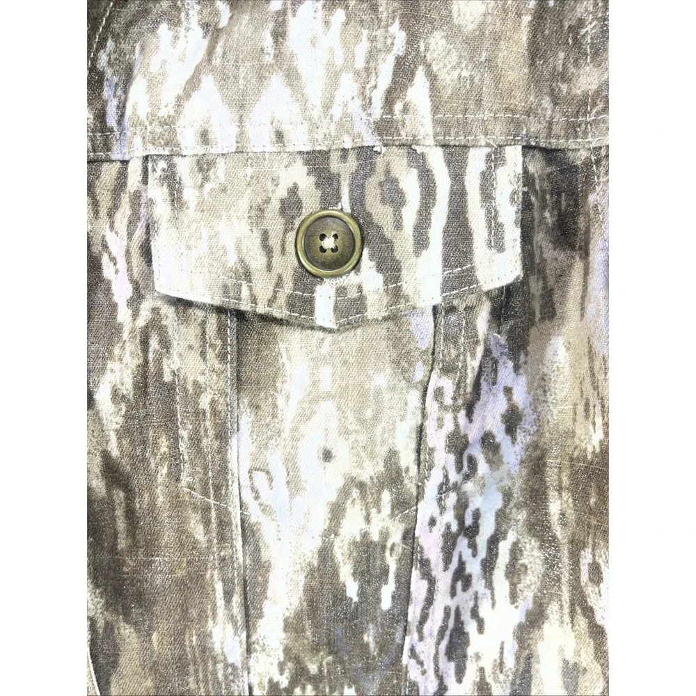 CHICO'S 3/4 Sleeve Jacket Brown Beige Print Linen Blend Size 1 NWT